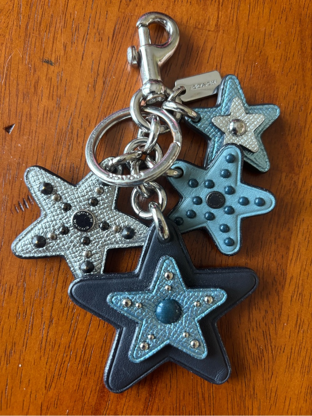 Coach Metallic Blue Stars Bag Charm/Key Chain-RARE